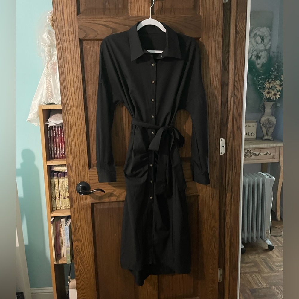 SHEIN Black Midi Dress with Belt